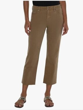 NEW- Liverpool Kennedy Crop Straight Cut Raw Hem Tan Brown Jean Women's Size 28
